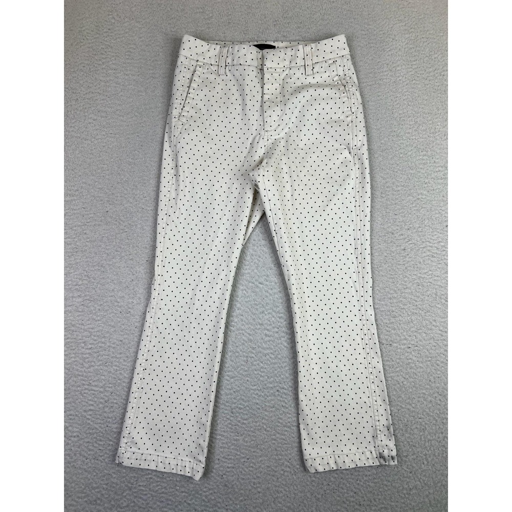 J Crew Pants Womens 26 White Navy Polka Dot Stretch Chino Ankle F4451